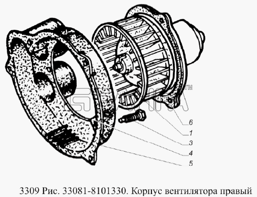 ГАЗ ГАЗ-3309 (Евро 2) Схема Корпус вентилятора правый-56 banga.ua